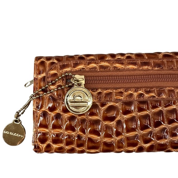 Big Buddha Brown Croc Embossed Wallet Clutch Zip Coin Purse Charm - Picture 6 of 16
